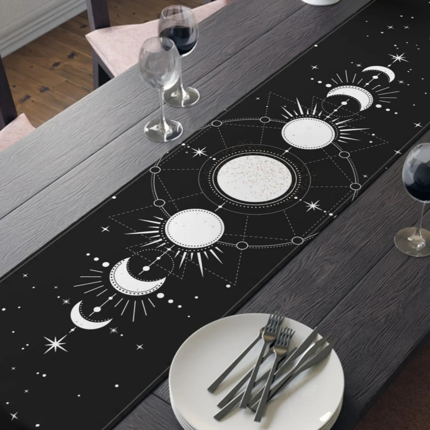 Christmas Table Runner - Chemin de table imprimé soleil, lune